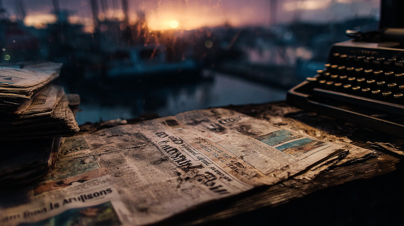 Abstrakte Komposition aus Zeitung, Schallwellen und Bildfragmenten als Sinnbild für Erinnerung.
